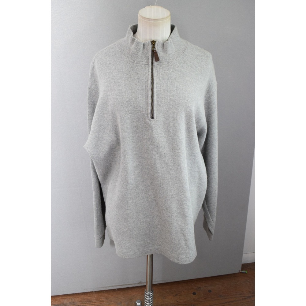 Filson 1/4 Pullover Sweatshirt Large Grey Cotton Wool Blend Mock Neck Mens